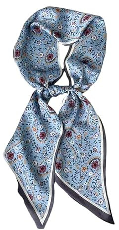 GIMIRO Satin Seidenschal 148 x 13,5 cm Krawatte Double Layer Bund für Blazer, Mantel, Kleid (Blue Flower)