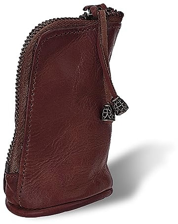 TIESOME Porte Monnaie en Cuir véritable, Porte Monnaie médiéval en Cuir de Vachette avec Fermeture éclair Porte Monnaie Porte Monnaie avec Porte clés Petit Portefeuille de Voyage pour Homme(Brun)