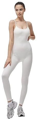 ONGASOFT Sport Jumpsuit Damen Nahtlose Yoga Overall Ärmellos Eng Sexy Bodysuit Shape Stretch Training Fitness Einteiliger Strampler Cremefarben