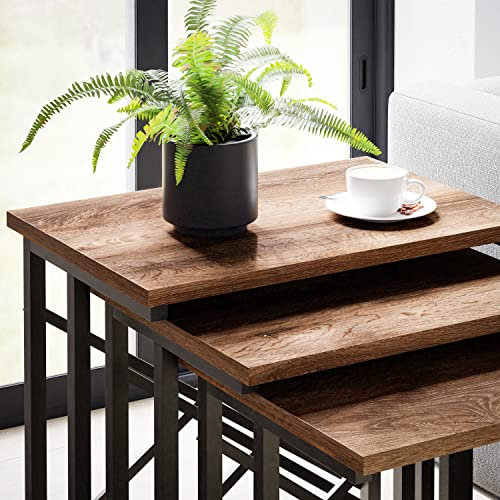 furniChic 3er Set Beistelltisch Couchtisch Stapelbar Sofatisch Satztisch Kaffeetisch Laptoptisch Wohnzimmertisch Industrie-Design Sacramento Eiche