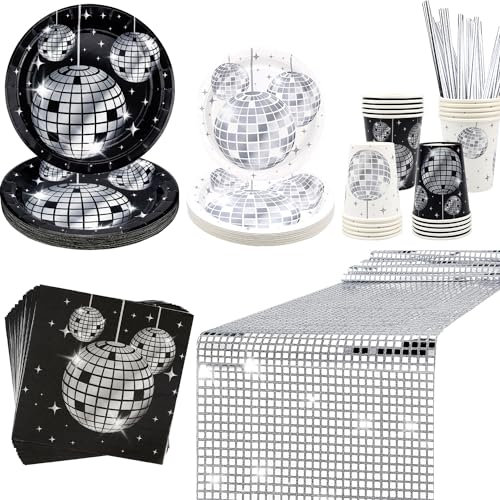 Ywediim Lot de 20 fournitures de fête disco des années 70 comprenant assiettes, serviettes, tasses, pailles, nappe, pour cocktail, mariage, pique-nique et voyage des années 80/90 (lot B)