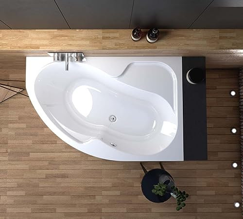 ECOLAM Vasca da bagno angolare in acrilico Wella destra + scarico piedini in silicone (150 x 100 destra senza rivestimento)