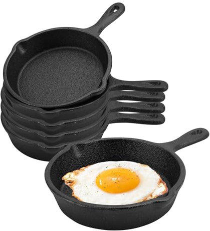 KEJJNYER 4 Inch Mini Cast Iron Skillet Set of 6, Black Small Cast Iron Skillet, Nonstick Small Frying Pan for Indoor and Outdoor Restaurant Kitchen