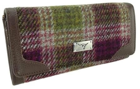 Kilts Wi Hae Harris Tweed Geldbörse aus hellblauem Salbeigrün mit Korbgeflecht, Schottenkaro, lang, Grün, M, klassisch, Grün , M, Classic