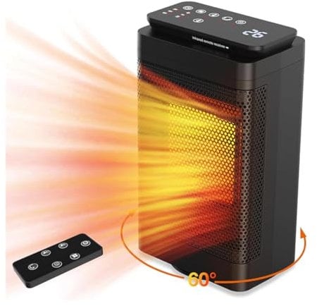 BATUUTAH Electric Heater, 1500w Ceramic Heater with Overheating & Tip-Over Protection, Portable for Office Home Garage, 60°Oscillating with Remote Control