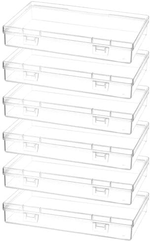 QWORK® 6Pcs Plastic Storage Box with Hinged Lid, Rectangular Storage Containers for Beads, Jewelry and Craft Items - 180 x 110 x 30 mm (7x7x1.2 Inch)