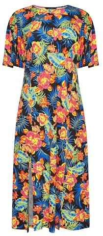 M&Co Womens Floral Print Angel Sleeve Split Hem Midi Dress - Women's Black