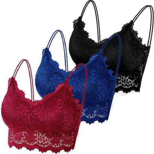 Leezepro Damen BH 3er Pack Ohne Bügel Push up Crop Top Sexy Bustier Spitze BH Set Sport BH für Alltag Yoga Fitness