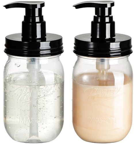 Amolliar Plastic Mason Jar Soap Dispenser with Pump Lid 16OZ, 2 Pack