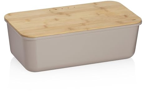 kela Brotkasten grau mit Lüftungslöcher 38x21x12,5cm, FSC Bambusdeckel als Schneidebrett, Brotbox Kunststoff, APART, Brotaufbewahrungsbox