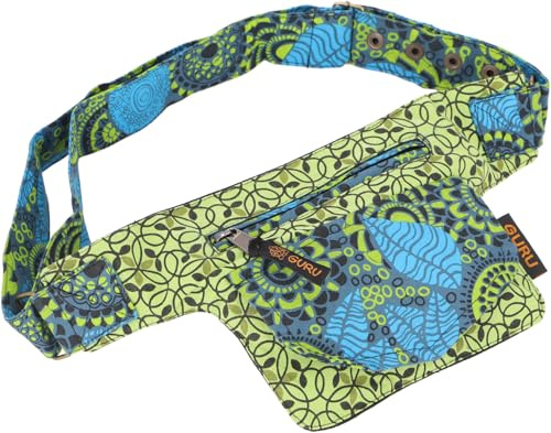 GURU SHOP Farbenfrohe Gürteltasche, Festival Bauchtasche, Crossbody Bag - Lemon/blau, Unisex - Erwachsene, 14x17x5 cm