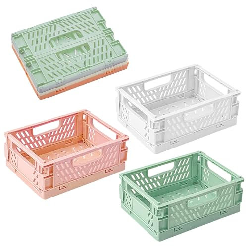WSAMJIN 3 Stück Klappkiste Klein Plastik, Faltbare Kiste Mini Kunststoffkörbe Stapelbar Aufbewahrungskörbe für Regal Büro Schlafzimmer,Badezimmer, Schrank, Schublade - 20×15×9cm
