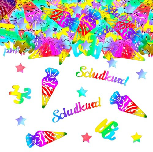 ParPix Glitzer Streudeko Einschulung Mädchen Junge, 80 Stk Bunt Tischdeko Einschulung Deko Groß 1-6,3cm,Konfetti Schulanfang Deko 2025,Abc Schultüte Deko Schulanfang,Schulkind Deko für Schuleinführung