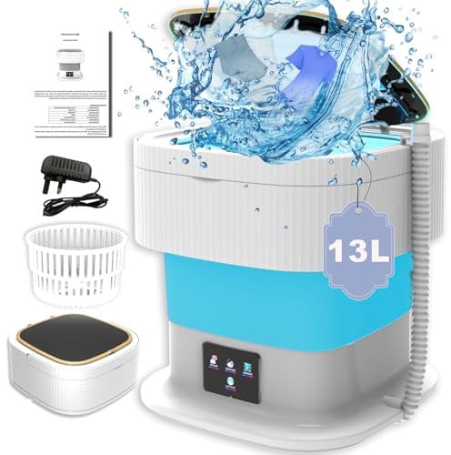 Mini Lavatrice Portatile 2 in 1 13L 1.8KG 40W Pieghevole con Centrifuga,Tre velocità Lavaggio rapido, Adatto per Campeggio, Viaggi, Lavatrice da Campeggio Piccola,Bucato,Biancheria Intima,Calzini