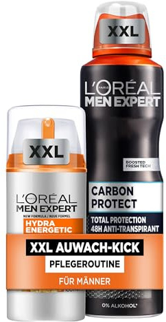 L'Oréal Men Expert 5in1 Pflegeset für Männer, Mit XXXL Deospray und XXL Gesichtscreme, Set für Herren mit Karbon und Vitamin C, Carbon Protect, Hydra Energy, 2-teilig