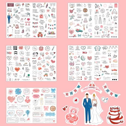 266 Motive Sticker Hochzeit Gästebuch - Love Sticker für Scrapbook oder Bullet Journal - Segenswünsche Einladung Hochzeitsplanung Aufkleber, Glitzerndes Weißes Hintergrund