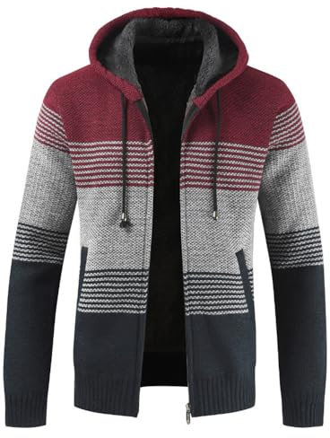 UUAISSO Uomo Felpe con Cappuccio Maglia Pullover Foderato in Pile Cardigan Cerniera Intera Casual vestibilità Regolare Cappuccio Rosso+Blu Navy XL