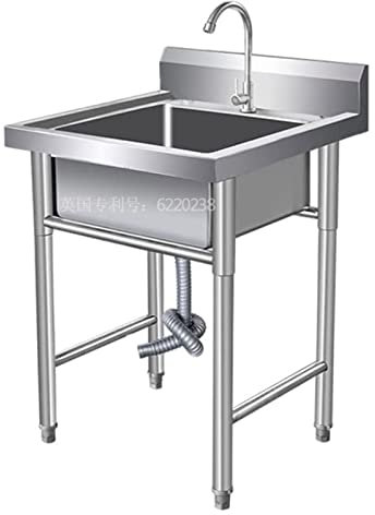 Fregadero Con Patas Acero Exteriores De Acero Inoxidable 304 De Fregadero De Cocina Independiente De Almacenamiento Grifo De Fría Y Caliente Para Lavadero Patio Trasero Garaje, 50x50x80cm
