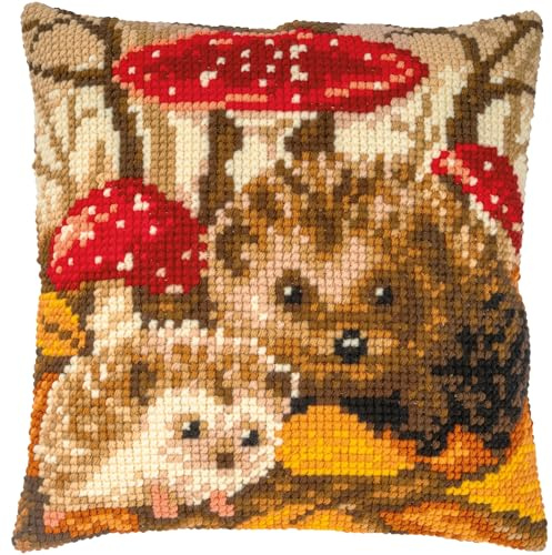 Vervaco Kit Coussin Au Point De Croix Plumes - Cushion Cover Without Backrest 40x40cm HERZOS - Counted Cross Stitch Kits DIY Kit Christmas Gift Decoration for Crafts