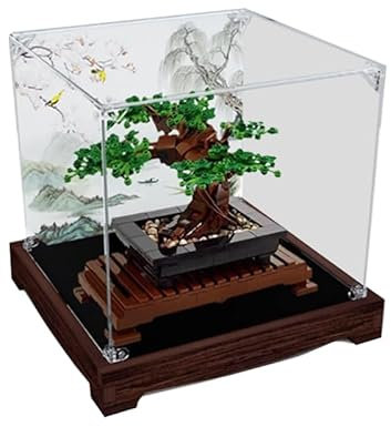HCAEIOFJ Espositore in acrilico trasparente per icone Lego, bonsai, albero 10281, adatto per fiori di ciliegio, idea regalo (solo vetrina) (fondo in noce)