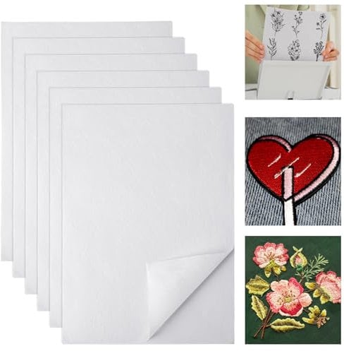 Bafumiu 6PCS A4 (29,7x21cm) Selbstklebendes Wasserlösliches Stickvlies - Bedruckbares Stickpapier für Stickvorlagen wasserlöslich, ideal für Hand- und Maschinenstickerei!