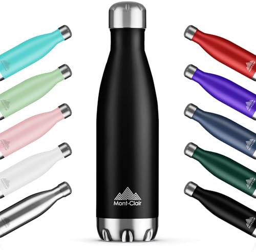 Mont-Clair H2O Gourde isotherme - Bouteille isotherme sans BPA - Gourde inox 1L, 24h froid & 12h chaud - Bouteille d'eau en acier - 1L, Noir