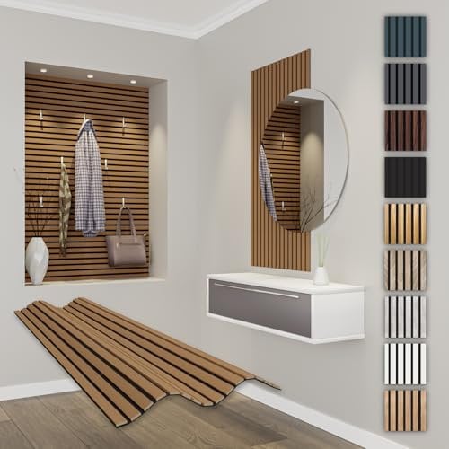 HEXIM Acoustic Panels, 118 x 60 cm, Flexible Slat Wall, Wood MDF Wall Panels, Slat Cladding, Wall Cladding, Interior Decoration, Soundproofing (1 Panel / 0.708 m² Teak - APF09)