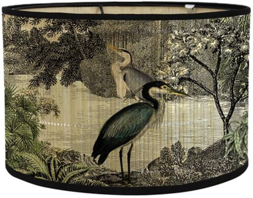 Keuyeo Vintage Bambus Lampenschirm Retro Bedruckte Trommel Kronleuchter Lampenschirm Lampenabdeckung Lichtabdeckung Austauschbar Für Hängende Bodenleuchte Decke