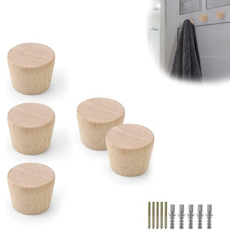 PARFCO Kleiderhaken Holz, 5 Stück Holzhaken, Hölzerne Wandhalterung mit Schraubbefestigung Haken Holz, Hohe Tragfähigkeit, für Aufhängen Kleidung, Taschen, Handtüchern