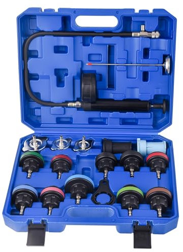 BIANRUN 18pc Cooling System Radiator Coolant Pressure Tester Kit with Hand Pressure Pump, Engine Coolant Pressure Test Kit Water Leak Detector Tester Tool for Cars Trucks SUVs