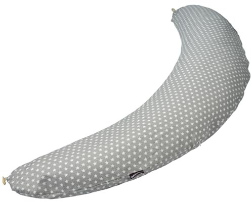 SMOOTHY® Stillkissen Schwangerschaftskissen XXL Premium Seitenschläfer-Kissen; Baumwoll-Bezug Schlafkissen & Lagerungs-Kissen für Mutter (Grau Sterne, Nur Bezug)