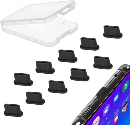 CLKE 10Pcs Silicone USB C Dust Plugs for iPhone 15 Plus Pro Max Samsung Galaxy S23, MacBook Any Type-C Port with Silicone Charging Port Covers Dustproof Nets (Black)