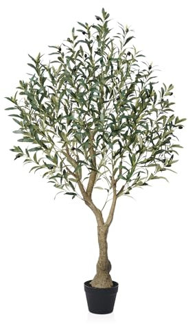 Verinatural Plante Artificielle Intérieur Extérieur 150cm Olivier Artificiel Arbre – Grande Plante avec 1012 Feuilles & 48 Fruits, Résistant UV – Décoration Maison Salon Bureau Balcon Fausse Plante