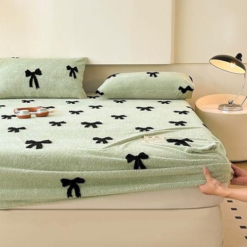 Homxi Boxspringbett Spannbettlaken,120 x 200 cm,Bettlaken Matratzen Samt Bogenmuster Spannbettlaken mit Grün