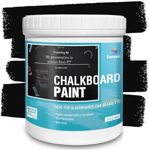 Chalkboard Paint Black Chalk Board Paint for Wood, Metal, Glass, Wall, Plaster Boards Sign, Frame, Interior/Exterior, Built-in Primer & Top Coat, Black Matte Finish, Acrylic, Non-Toxic, 350g, 12oz