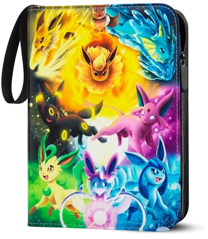 Karten Sammelalbum für Pokemon Karten,Sammelkarten Album Mit Reißverschluss,400 Karten Kapazität,PU-Material,wasserfest,4-Taschen Kartenmappe für Sammeln & Aufbewahre