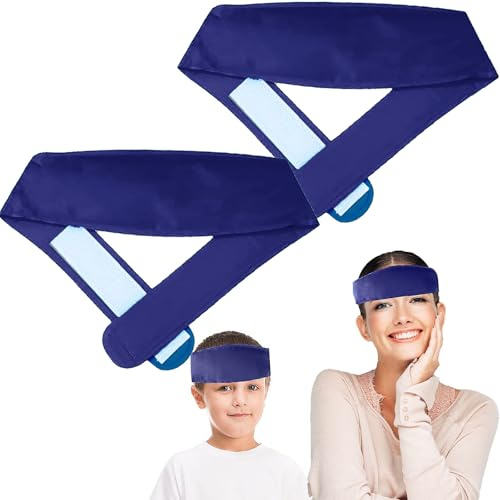 2 Stück Migräne-Kopfband, kleines tragbares Gel-Eis-Kopfband, beruhigende Eis-Kompressen für Kopf und Gesicht bei Verspannungen, Stress und Kater, Dunkelblau