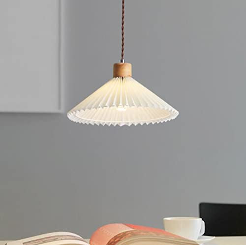 SSNCcNC Japanischer Stil Pendellampe Vintage Holz Hängeleuchten Stoffschirm Schlafzimmer Nachttisch Pendelleuchte Design Hängelampe E27*1 Höhenverstellbar Für Wohnzimmer Esszimmer