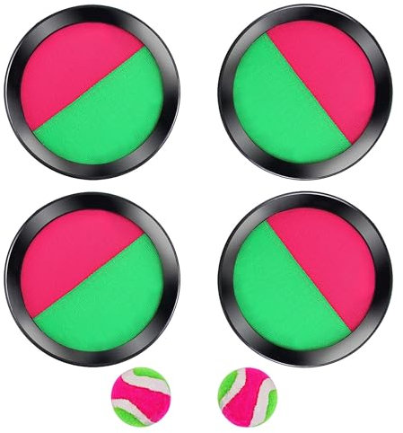 Toss and Catch with Two Hook and Loop Paddle Discs and Tennis Ball - Fun Outdoors, Garden & Beach Toy Game For The Whole Family, Develops Hand-Eye Coordination (2 Set - Toss and Catch Game)