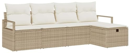 vidaXL Gartensofa-Set 5 STK. Beige Poly-Rattan, Garten- und Terrassenmöbel, modernes modulares Outdoor-Sitzset, wetterfest, einfach zu reinigen, mit Stauraum