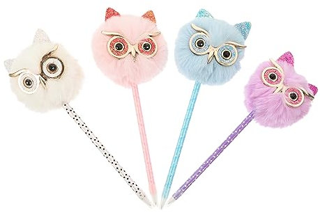 LAPYAPPE 4pcs Adorable Owl Ballpoint Pens Multi-functional Fluffy Writing Accessory for School Office Lightweight Easy to Use Smooth Ink Flow Gift for Students Creative Souls