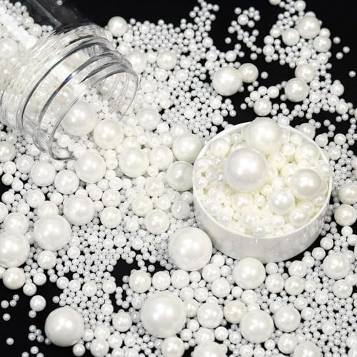 Essbare Perlen für torten 130G Weiß Zuckerperlen Tortendekoration Geburtstag Hochzeitstorte deko Halloween Thanksgiving Weihnachtskuchen Tortendeko Dekorative