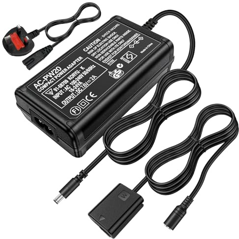 AC-PW20 AC Power Adapter for Sony - with NP-FW50 Dummy Battery kit Continuously Supply for Alpha A6400 ZV-E10 A6100 NEX 5 Cybershot RX10 IV RX10 III Camera