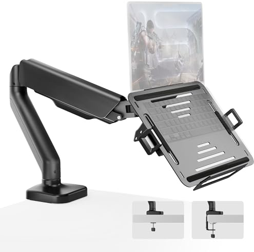 monTEK Bras Support 2-en-1 Écran et Ordinateur Portable | Écrans 17-32, PC portables 12-18, compatible VESA 75/100, fixation pince ou passe-câble, bras totalement réglable