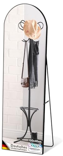 Floordirekt Ganzkörperspiegel, 150 x 40 cm, gewölbter Standspiegel, Rahmen aus Aluminiumlegierung, Hartglas, für Schlafzimmer, Wohnzimmer, Garderobe, schwarz Madison