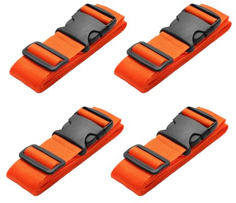 Pwkauka 4 Pack Luggage Straps, Adjustable Travel Suitcase Belt Secure Lock Straps to Prevent Bursting, for Suitcases Briefcase & Travel Bags, Extends Life of Bag, 40''-78'' Length (Orange)