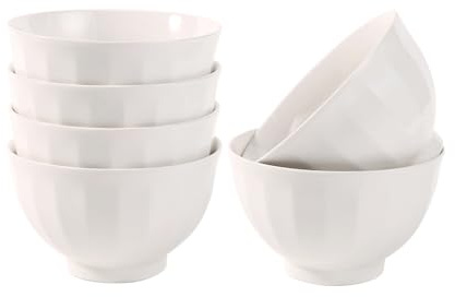 Tanggaogao Ceramic Cereal Bowls Set of 6, 12.8cm (5 inch) 480ml White Soup & Dessert Bowls — Stackable Microwave, Dishwasher & Oven Safe for Breakfast, Ice Cream, Porridge, Dips and Nibbles