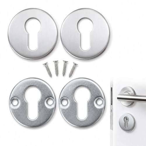 Lwavnd Euro Lock Escutcheon, Stainless Steel Round Keyhole Cover Plate. Security Reinforcer for Lock Cylinder, Ideal for Anti-Theft, Wooden & Metal Entryway Systems. Easy Drill-and-Screw Installation.