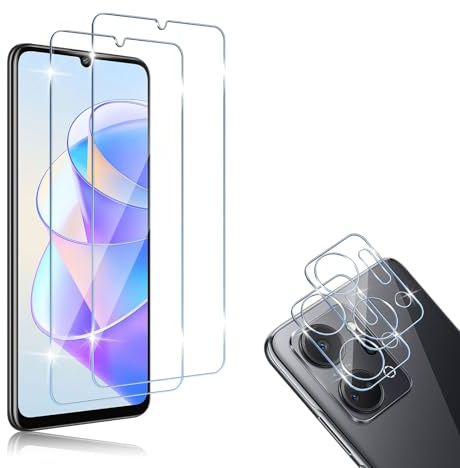 HidWee Compatible avec Honor X7A Protection écran, 2 Pièces Verre Trempé + 2 Pièces Caméra Protecteur, 9H Dureté HD Sans Bulles Anti-rayure Protection Décran