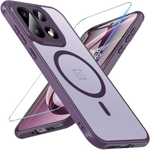 OWKEY für OnePlus 15 Hülle Kompatibel mit MagSafe, [mit 1 Schutzglas] Magnetisch Handyhülle OnePlus 15 Case, Militärqualität Stoßfeste Translucent Matte Dünn Schutzhülle Cover, Lila